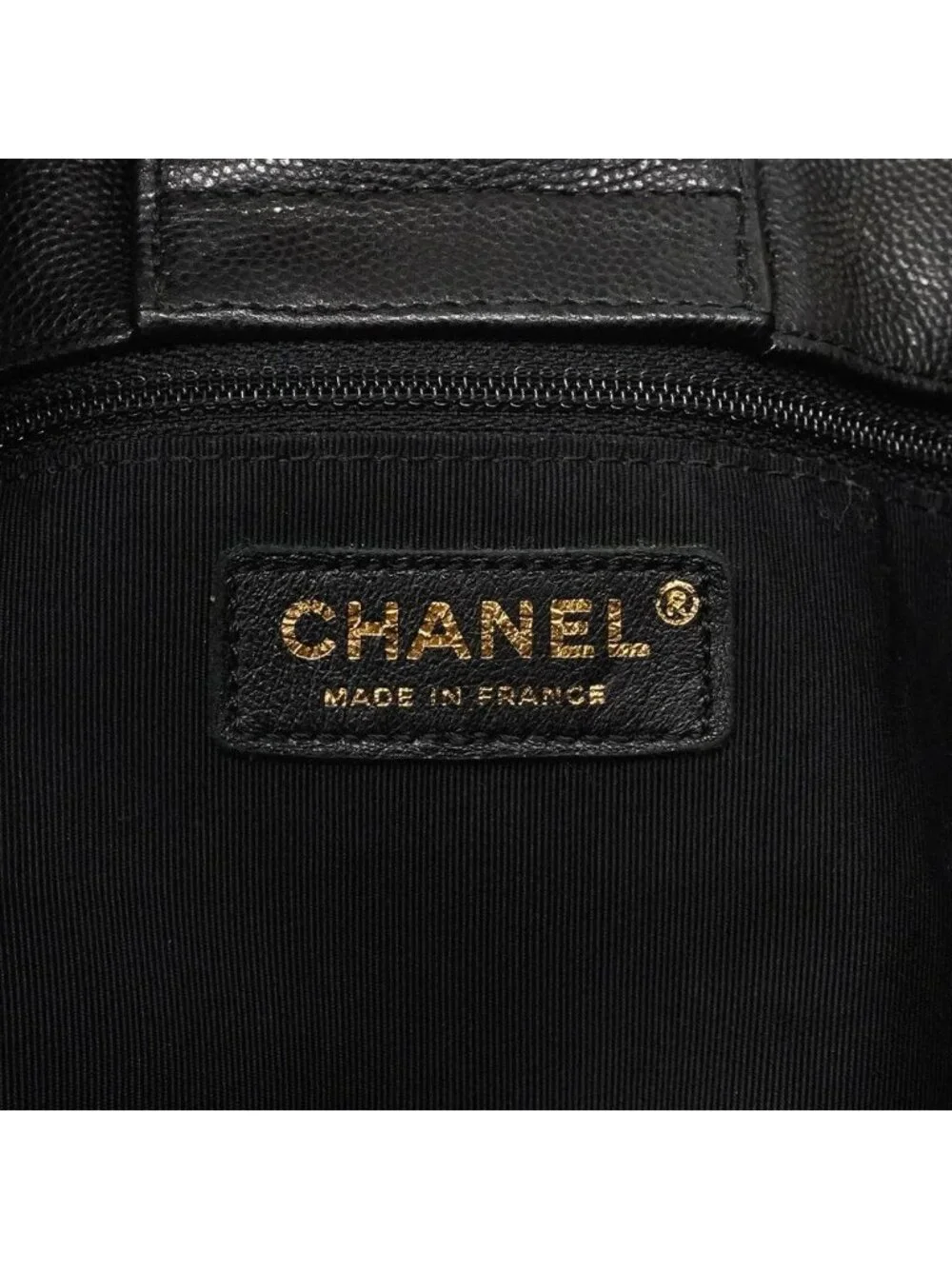 Chanel Chain Tote Quilted Caviar Leather Black Champagne Gold